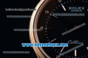 Rolex Cellini Time Clone Rolex 3132 Automatic Rose Gold Case with Black Dial and Black Leather Strap - 1:1 Origianl (BP)