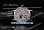 Breguet Classique Moonphase Miyota 9015 Automatic Steel Case with Silver Dial Black Leather Strap and Roman Numeral Markers (EF)