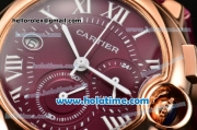 Cartier Ballon Bleu De Medium Chrono Miyota Quartz Rose Gold Case with Burgundy Dial and White Roman Numeral Markers