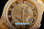 Rolex Day-Date Automatic With Golden Dial-Diamond Bezel and Roman Marking