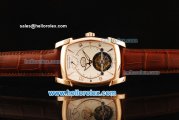 Parmigiani Kalpa XL Swiss Tourbillon Manual Winding Movement Rose Gold Case with White Dial and Brown Leather Strap