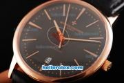 Vacheron Constantin New Model Swiss ETA 2892 Automatic Movement Rose Gold Case with Black Dial and Stick Markers
