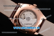 Cartier Drive de Cartier Asia ST16 Automatic Rose Gold Case with Silver Dial Roman Numeral Markers and Brown Leather Strap