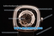 SevenFriday P1-01Japanese Miyota 8215 Automatic Steel Case with Skeleton Dial and Black Leather Strap