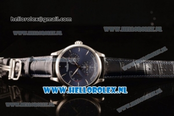 1:1 Jaeger-LECoultre Master Georgraphic Miyota 9015 Automatic Steel Case with Blue Dial Stick Markers and Blue Genuine Leather