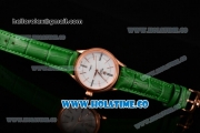 Rolex Cellini Time Asia 2813 Automatic Rose Gold Case with White Dial Green Leather Strap and Stick/Roman Numeral Markers