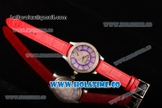 Jaeger-LeCoultre Lady Miyota Quartz Steel Case with White MOP Dial Red Leather Strap and Purple Stick Markers - Diamonds Bezel