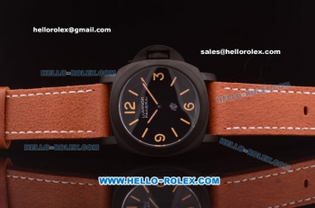 Panerai PAM 360 Luminor Base Logo Swiss ETA 6497 Manual Winding Black DLC Case with Black Dial and Orange Leather Strap-1：1 Original