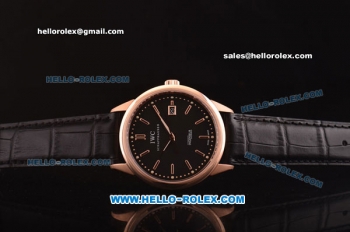 IWC Ingenieur Limited Edition Swiss ETA 2824 Automatic Rose Gold Case with Black Dial and Black Leather Strap