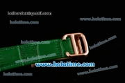 Cartier Ballon Bleu Swiss Quartz Rose Gold Case with Green Leather Strap Diamond Bezel and Green Dial