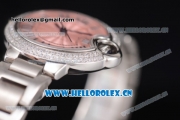 Cartier Ballon Bleu Medium Asia Automatic Stainless Steel Case/Bracelet with Pink Dial and Roman Numeral Markers Diamonds Bezel(YF)