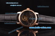 Patek Philippe Complications ST22 Automatic Rose Gold Case with Black Leather Strap Gold Markers and Black Dial