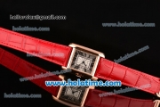 Cartier Tank Anglaise Swiss Quartz Steel Case with Red Leather Strap White Dial and Black Markers