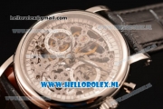 Patek Philippe Grand Complication Chronograph 7750 Auto Steel Case with Skeleton Dial and Black Leather Strap