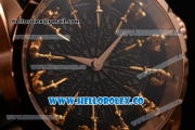 Roger Dubuis Excalibur Knights of the Round Table II Citizen 6T51 Manual Winding Rose Gold Case with Black Jade Dial and Black Leather Strap - (AAAF)