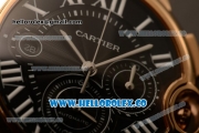 Cartier Ballon Bleu De Chrono Swiss Valjoux 7750 Automatic Rose Gold Case with Black Dial Roman Numeral Markers and Genuine Leather Strap