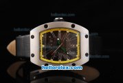 Richard Mille RM 005 Automatic Movement Silver Case with Yellow Border and Silver Rome Numeral Marker-Black Leather Strap