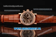 Patek Philippe Complications Chronograph 7750 Auto Rose Gold Case with Skeleton Dial and Brown Leather Strap