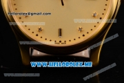 Patek Philippe Calatrava Miyota Quartz Yellow Gold Case with Yellow Gold Dial and Black Leather Strap Diamonds Markers