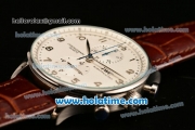 IWC Portuguese Chrono Miyota OS20 Quartz Steel Case with Brown Leather Strap and White Dial