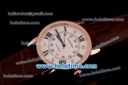 Cartier Ronde Solo Swiss ETA 2836 Automatic Rose Gold Case with Diamond Bezel White Dial and Brown Leather Strap