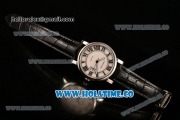 Cartier Rotonde De Miyota Quartz Rose Gold Case with White Dial Roman Numeral Markers and Black Leather Strap