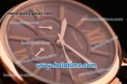 Cartier Rotonde Asia ST17 Automatic Rose Gold Case with Black Leather Strap and Brown Dial