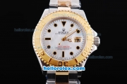 Rolex Yacht-Master Oyster Perpetual Chronometer Automatic Two Tone with White Shell Dial,Gold Bezel and Black Round Bearl Marking-Small Calendar