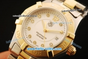 Tag Heuer Aquaracer Swiss ETA Quartz Movement Gold Bezel with White Dial and Two Tone Strap