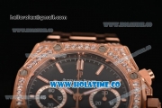 Audemars Piguet Royal Oak Chronograph Swiss Valjoux 7790 Automatic Rose Gold/Diamonds Case with Blue Dial Diamonds Bezel and Stick Markers (EF)