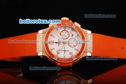 Hublot Big Bang Chronograph Swiss Valjoux 7750 Automatic Movement White Dial with Orange Diamond Bezel and Orange Rubber Strap