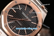 Audemars Piguet Royal Oak Swiss ETA 2824 Automatic Two Tone Case with Stick Markers and Black Grid Dial - 1:1 Original