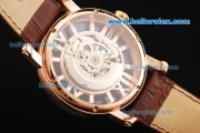Cartier Rotonde De Cartier Skeleton Automatic Movement Rose Gold Case with Rose Gold Markers and Brown Leather Strap