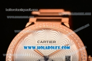 Cartier Rotonde De Miyota Quartz Rose Gold Case/Bracelet with Silver Dial and Diamonds Bezel