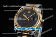 Rolex Day-Date II Asia Automatic Two Tone Case/Bracelet with Roman Numeral Markers and Black Dial