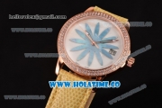 Blancpain Women Ultraplate Miyota 9015 Automatic Rose Gold Case with Diamonds Bezel MOP Dial and Yellow Leather Strap (G5)