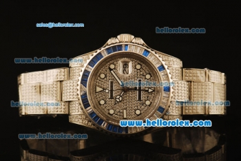 Rolex GMT Master II Swiss ETA 2836 Automatic Full Steel with Diamond Paved and Blue and White Bezel