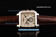 Tag Heuer Monaco LS Chronograph Miyota Quartz Movement Steel Case with White Dial and Brown Leather Strap Tag Heuer Monaco LS Chronograph Miyota Quartz Movement Steel Case with White Dial and Brown Leather Strap