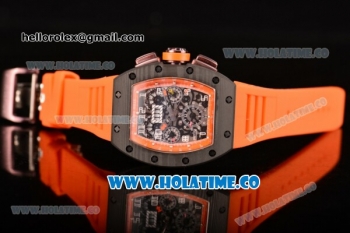 Richard Mille RM 011 Felipe Massa Flyback Chronograph Swiss Valjoux 7750 Automatic Carbon Fiber Case with Skeleton Dial Orange Rubber Strap and Orange Inner Bezel - 1:1 Original