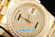 Rolex Day Date Oyster Perpetual Swiss ETA 2836 Automatic Movement Full Gold Case with Diamond Bezel and Diamond Dial