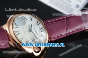 Cartier Ballon Bleu De Citizen Automatic Steel Case White Dial Roman Numeral Markers and Rose Red Genuine Leather Strap