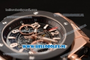 Hublot Big Bang Unico Chrono Swiss Valjoux 7750 Automatic Rose Gold Case with Rose Gold Bezel Skeleton Dial and Black Rubber Strap - 1:1 Original