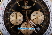 Breitling Navitimer Quartz Working Chronograph Movement Black Dial with Gold Subdials and Stick Marker-Two Tone Strap