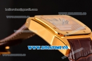 Cartier Santos 100 Medium Swiss ETA 2824 Automatic Yellow Gold Case with Beige Dial and Brown Leather Strap