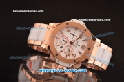 Hublot Big bang Swiss Valjoux 7750 Automatic Rose Gold Case with White Dial and Rose Gold/Ceramic Bracelet