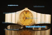 Omega Constellation Swiss ETA 2824 Automatic Steel Case with Yellow Gold Dial and Diamond Markers/Bezel