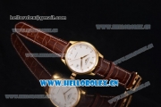 Longines Master Date Swiss ETA 2824 Automatic Yellow Gold Case with White Dial Diamonds Markers and Brown Leather Strap