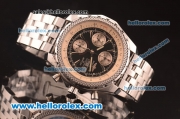 Breitling for Bentley GT Swiss Valjoux 7750 Chronograph Movement Steel Case with Black Dial and White Subdials-SS Strap