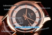 Omega De Ville Hour Vision Swiss ETA 2836 Automatic Rose Gold Case and Brown Leather Strap with Black Dial