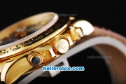 Rolex Daytona Swiss Valjoux 7750 Automatic Movement Gold Case with Blue Dial-Gold Numeral Markers and Brown Leather Strap